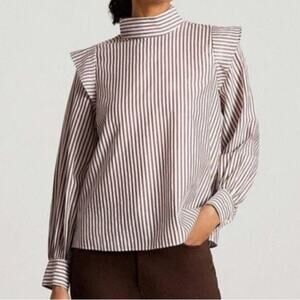 Everlane The Wing-Shoulder Mockneck Top - Brown/White S